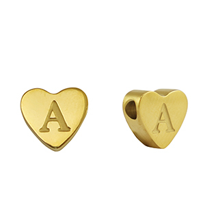 Perles en acier Inox coeur lettre A Dor&eacute;