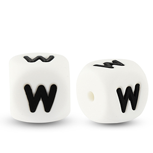Perles lettres en silicone W Blanc-noir
