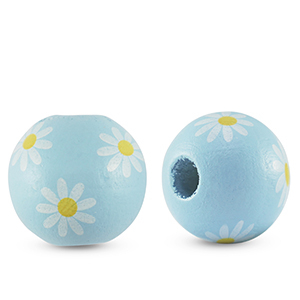 Perles en bois rond 16mm fleur Bleu clair