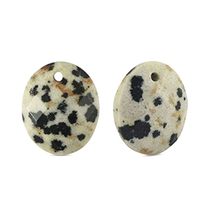Breloque en pierre naturelle Dalmatien ovale Greige-noir