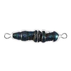 Perles d'eau douce connecteur tooth Argent&eacute;-Bleu paon fonc&eacute;