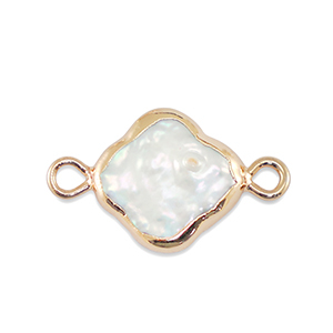 Perles d'eau douce connecteur tr&egrave;fle Dor&eacute;-Blanc naturel