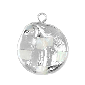Perles d'eau douce breloque rond Argent&eacute;-Blanc naturel