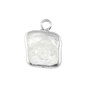 Perles d'eau douce breloque carr&eacute; Argent&eacute;-Blanc naturel