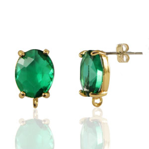 Boucles d&rsquo;oreilles / puces d&rsquo;oreilles en verre Crystal Glass avec anneau ovale Vert-dor&eacute;