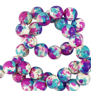 Perles en c&eacute;ramique 8mm Blanc-violet bleu