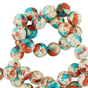 Perles en c&eacute;ramique 8mm Blanc-rouge bleu