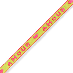 Ruban texte "amour" N&eacute;on vert-rose