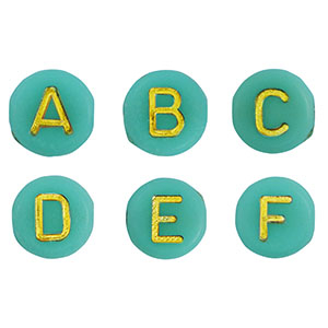 Perles lettres acryliques m&eacute;lang&eacute;es Vert &eacute;meraude-dor&eacute;