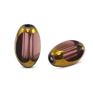 Perles en verre ovale &agrave; facettes Violet aubergine transparent-dor&eacute;