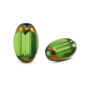 Perles en verre ovale &agrave; facettes Vert transparent-dor&eacute;