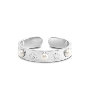 Bagues en acier Inox perles Argent&eacute;