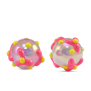 Perles acryliques points Rose-jaune