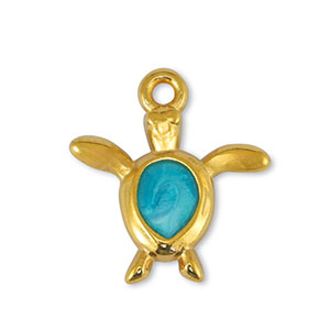 Breloques en m&eacute;tal DQ tortue Perle Turquoise-Dor&eacute; (sans nickel)
