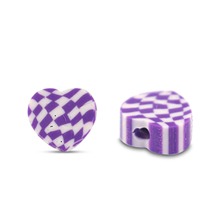 Perles en polym&egrave;re coeur Violet-Blanc