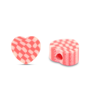 Perles en polym&egrave;re coeur Rose-Blanc