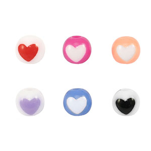 Perles acryliques ronde c&oelig;ur Multicolore