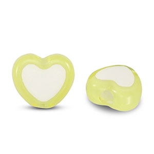 Perles acryliques c&oelig;ur Jaune clair-blanc