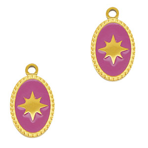 Breloques en acier Inox ovale soleil Dor&eacute;-violet