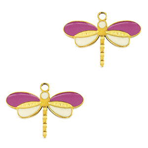 Breloques en acier Inox libellule Dor&eacute;-violet