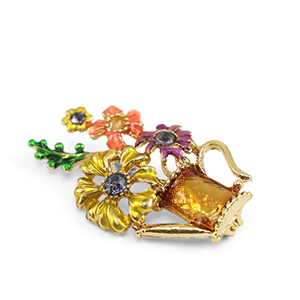 Broches arrosoir avec fleurs Multicolore-dor&eacute;