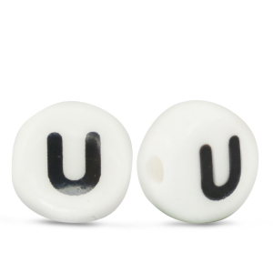Perles lettres en c&eacute;ramique U Blanc-noir
