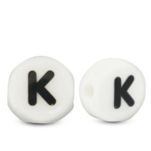 Perles lettres en c&eacute;ramique K Blanc-noir