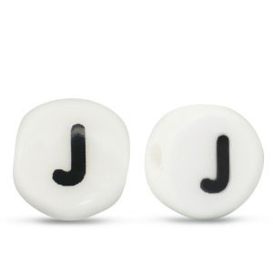 Perles lettres en c&eacute;ramique J Blanc-noir