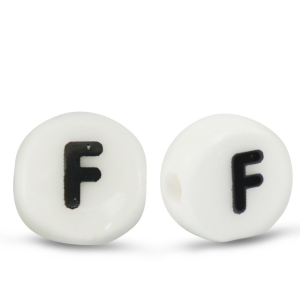 Perles lettres en c&eacute;ramique F Blanc-noir