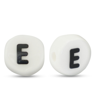 Perles lettres en c&eacute;ramique E Blanc-noir