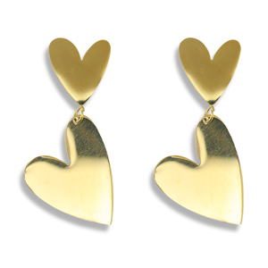 Boucles d'oreilles / puces en acier Inox coeur Dor&eacute;