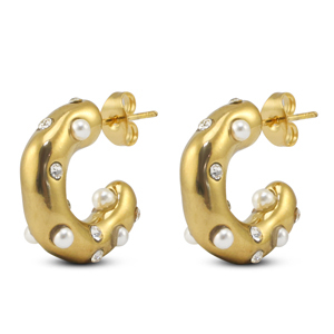 Boucles d'oreilles / puces en acier Inox avec imitations perles Dor&eacute;