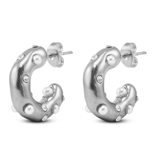 Boucles d'oreilles / puces en acier Inox avec imitations perles Argent&eacute;