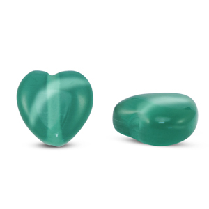 Perles en verre Oeil de chat coeur Vert fonc&eacute;