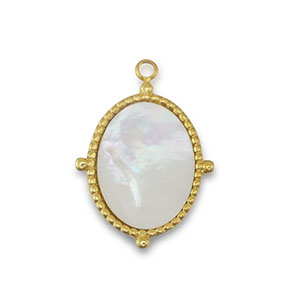 Breloque en acier Inox coquille ovale Dor&eacute;-blanc (couleur naturelle)