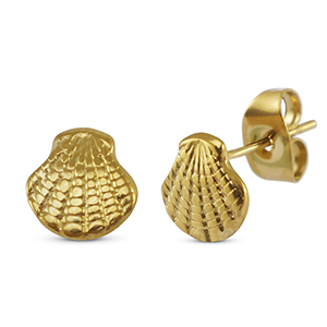 Boucles d'oreilles / puces d&rsquo;oreilles en acier Inox coquille Dor&eacute;