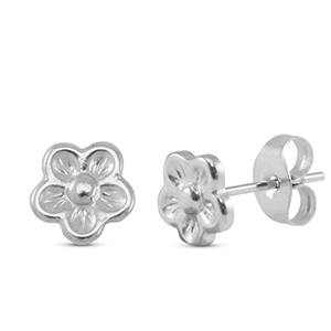 Boucles d'oreilles / puces d&rsquo;oreilles en acier Inox fleur Argent&eacute;