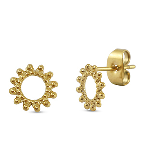 Boucles d'oreilles / puces d&rsquo;oreilles en acier Inox fleur Dor&eacute;