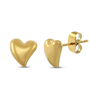 Boucles d'oreilles / puces d&rsquo;oreilles en acier Inox coeur Dor&eacute;