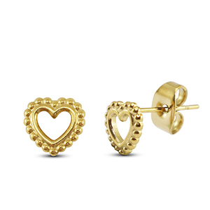 Boucles d'oreilles / puces d&rsquo;oreilles en acier Inox coeur Dor&eacute;