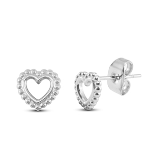 Boucles d'oreilles / puces d&rsquo;oreilles en acier Inox coeur Argent&eacute;