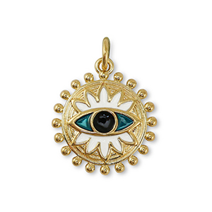 M&eacute;tal TQ laiton breloques oeil porte-bonheur Dor&eacute;-blanc-bleu p&eacute;trole