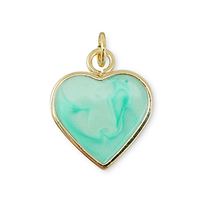 M&eacute;tal TQ laiton breloques coeur Dor&eacute;-turquoise menthe marbr&eacute;