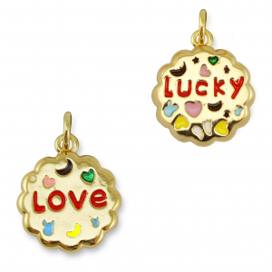 M&eacute;tal TQ laiton breloques rond "love/lucky" Dor&eacute;-multicolore