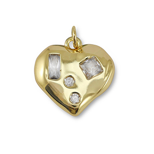 M&eacute;tal TQ laiton breloques zirconium coeur Dor&eacute;