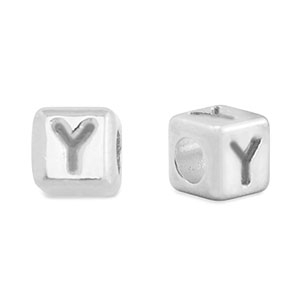 Perles alphabet en m&eacute;tal DQ Y Argent&eacute; antique (sans nickel)