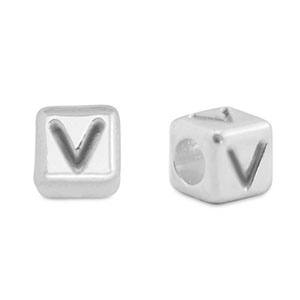 Perles alphabet en m&eacute;tal DQ V Argent&eacute; antique (sans nickel)