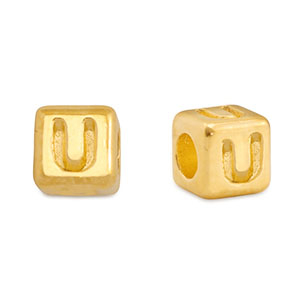 Perles alphabet en m&eacute;tal DQ U Dor&eacute; (sans nickel)