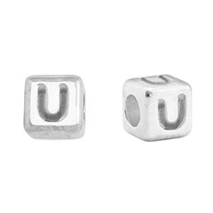 Perles alphabet en m&eacute;tal DQ U Argent&eacute; antique (sans nickel)