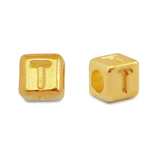 Perles alphabet en m&eacute;tal DQ T Dor&eacute; (sans nickel)